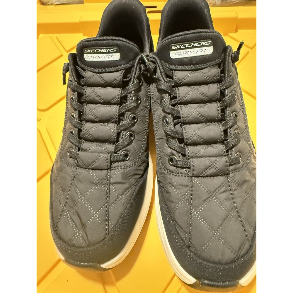 SKECHERS Cozy Fit Slip-Ins Air-Cooled Memory Foam Black White Walking Sneakers